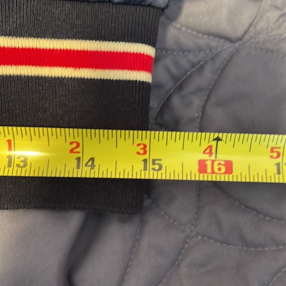 Navy and Red cropped baseball inspired satin bomber jacket. Red Sox! M - Picture 7 of 7